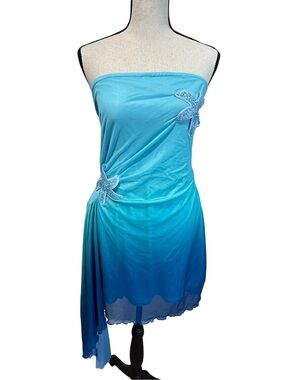 SHEIN Tween Girl Elegant Ombre Sky Blue Strapless Mermaid Dress
